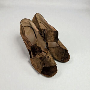 Cabi Brown Velvet Peep Toe Wedges US 7.5